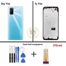 Arsking Oppo A72 Mavi Uyumlu Lensli Orta Kasa + Yapıştırıcı ve Vida Seti Full Kasa Kapak Gövde Housing