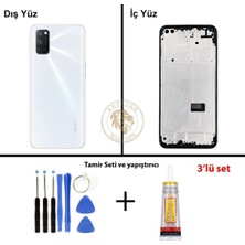 Arsking Oppo A72 Beyaz Uyumlu Lensli Orta Kasa + Yapıştırıcı ve Vida Seti Full Kasa Kapak Gövde Housing