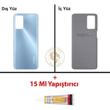 Arsking Oppo A16 Mavi Uyumlu Arka Kapak + B7000 Yapıştırıcı Arka Cam Batarya Pil Kapağı Lazer Kesim
