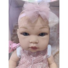 Boratila Toys 32 cm Tam Vinil Kıyafetli Güzel Bebek Emzik Aksesuarlı PEMBE-59995