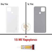 Arsking Oppo A15 Beyaz Uyumlu Arka Kapak + B7000 Yapıştırıcı Arka Cam Batarya Pil Kapağı Lazer Kesim