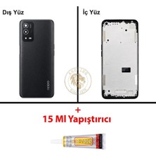 Arsking Oppo A55 Siyah Uyumlu Orta Kasa + B7000 Yapıştırıcı Full Kasa Kapak Gövde Housing