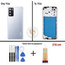 Arsking Oppo A16 Gümüş Uyumlu Lensli Orta Kasa + Yapıştırıcı ve Vida Seti Full Kasa Kapak Gövde Housing