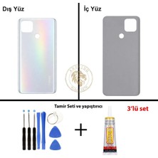 Arsking Oppo A15 Gümüş Uyumlu Arka Kapak + Yapıştırıcı ve Vida Seti Arka Cam Batarya Pil Kapağı Lazer Kesim