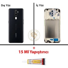 Arsking Oppo A5 2020 Siyah Uyumlu Lensli Orta Kasa + B7000 Yapıştırıcı Full Kasa Kapak Gövde Housing