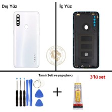 Arsking Oppo A31 Beyaz Uyumlu Arka Kapak + Yapıştırıcı ve Vida Seti Arka Cam Batarya Pil Kapağı Lazer Kesim