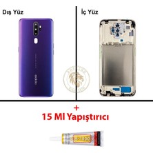 Arsking Oppo A5 2020 Mor Uyumlu Lensli Orta Kasa + B7000 Yapıştırıcı Full Kasa Kapak Gövde Housing