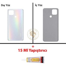 Arsking Oppo A15 Gümüş Uyumlu Arka Kapak + B7000 Yapıştırıcı Arka Cam Batarya Pil Kapağı Lazer Kesim