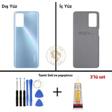 Arsking Oppo A16 Mavi Uyumlu Arka Kapak + Yapıştırıcı ve Vida Seti Arka Cam Batarya Pil Kapağı Lazer Kesim