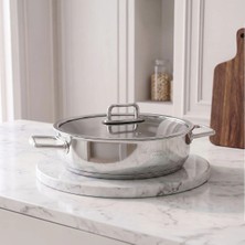 Aryıldız Colombus 24 cm Basık Tencere Metal Kulp Cam Kapaklı Paslanmaz Çelik Gümüş Renk
