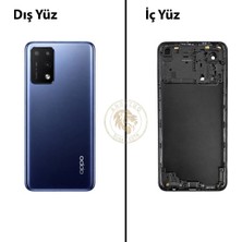 Arsking Oppo A74 Mavi Uyumlu Lensli Arka Kapak Arka Cam Batarya Pil Kapağı Lazer Kesim Back Cover