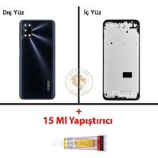 Arsking Oppo A92 Siyah Uyumlu Lensli Orta Kasa + B7000 Yapıştırıcı Full Kasa Kapak Gövde Housing