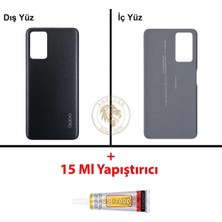 Arsking Oppo A96 Siyah Uyumlu Arka Kapak + B7000 Yapıştırıcı Arka Cam Batarya Pil Kapağı Lazer Kesim