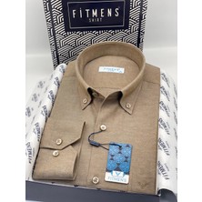 Fitmens Klasik Uzun Kol Pamuklu Yaka Düğmeli Hediye Kutulu Kolay Ütülenebilir Erkek Gömlek FS-003897 - Kahverengi