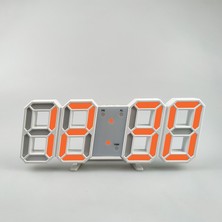 Silabor Dekoratif Dijital LED Masa Duvar Saati 3D Dijital Saat Çalar Saat LED Elektronik Saat Beyaz Kasa Turuncu Işık