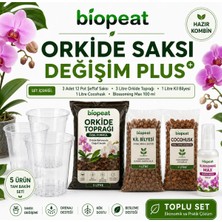 Biopeat Orkide Saksı Değişim Seti 3 Adet Şeffaf Saksı 3 Litre Orkide Toprağı 1 Litre Kil Bilyesi