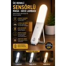 Ecuy Şarjlı Sensörlü LED Gece Lambası 3 Renk Dokunmatik Manyetik Askılı Masaüstü Dolap Lambası Sensörlü