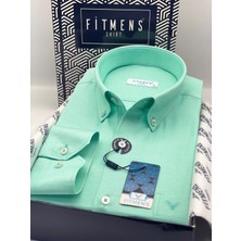 Fitmens Klasik Uzun Kol Pamuklu Yaka Düğmeli Hediye Kutulu Kolay Ütülenebilir Erkek Gömlek FS-003897 - Koyu Mint