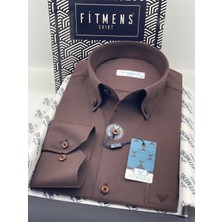 Fitmens Klasik Uzun Kol Pamuklu Yaka Düğmeli Hediye Kutulu Kolay Ütülenebilir Erkek Gömlek FS-003897 - Koyu Kahve