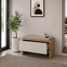 Adore Mobilya Porto Oturaklı Ayakkabılık - Florida Meşe/vizon 72X45X34 cm