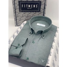 Fitmens Klasik Uzun Kol Pamuklu Yaka Düğmeli Hediye Kutulu Kolay Ütülenebilir Erkek Gömlek FS-003897 - Yeşil