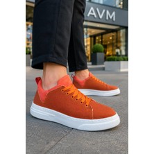 Mevese Ont Bağcıklı Keten Dokulu Hafif Taban Erkek Günlük Casual Sneaker Ayakkabı - Turuncu