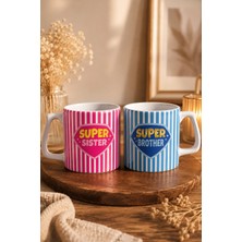 Eylül Design Super Sister-Brother Ikili Kupa Bardak Kardeşe Hediye Lüks Kupa Kahve Mug 250ML