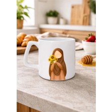 Eylül Design Tesettürlü Kız Baskılı Minimal Tasarımlı Baskılı Kupa Bardak Lüks Kahve Mug 250 ml