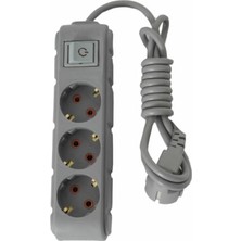 Frefly Store 3'lü Anahtarlı Topraklı Priz, 2 Metre, 16A, 250V, Gri
