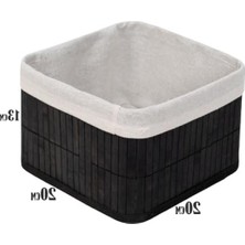 Frefly Store Çok Amaçlı Bambu Saklama Kutusu - Kare Organizer, 20X20X13 Cm, Siyah