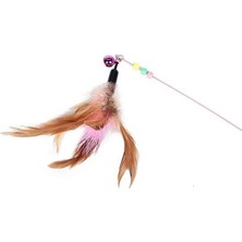 Frefly Store Renkli Boncuklu ve Tüylü Kedi Oyun Oltası, 90 cm Uzunluk