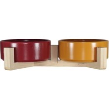 Frefly Store Ahşap Standlı Seramik Kedi Mama ve Su Kabı (Çiftli Tasarım)