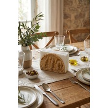 Kazan Hobi Buffer Dekoratif Plastik Rattan Peçetelik, Yarım Yuvarlak Tasarım, Doğal Hasır Dokulu, Masaüstü Peçete Standı, 15X10X5.5 cm