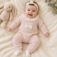 Mummys Love Kız Bebek Nakış Işlemeli Tulum - %100 Doğal Pamuk - Pudra