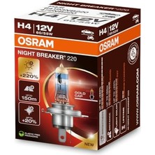 Frefly Store Osram H4 Nıght Breaker 220% Daha Güçlü Işık (1ADET), 12V, 60/55W Karton Kutu          [enerji Sınıfı A]