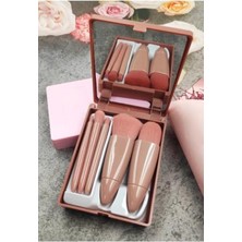 Frefly Store Taşınabilir 5 Parçalı Aynalı Profesyonel Makyaj Fırça Seti - Mini 10.5cm Bakır Renk