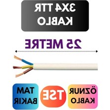 Frefly Store Beyaz Renkli 25 Metre Uzunlukta 3x4 Ttr Kablo, Güçlü Performans
