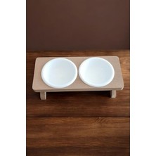 Frefly Store Ahşap Demonte Kedi Mama ve Su Kabı - 2 Plastik Taslı