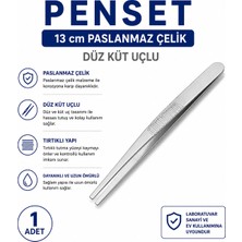 Labolist Penset Düz Küt Uçlu 13 cm Paslanmaz Çelik