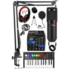 Frefly Store Ses Kartlı Mikser, Midi Klavye ve BM800 Mikrofon ile Stüdyo Ekipmanları Seti