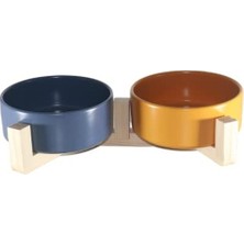 Frefly Store Ahşap Standlı Kedi Mama Su Kabı, Çiftli Seramik Kase