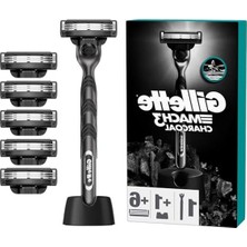 Frefly Store Gillette Mach3 Charcoal Tıraş Makinesi + 5 Adet Yedek Tıraş Bıçağı + Premium Stand Hediyeli Peket