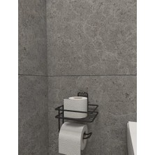 Frefly Store Alper Banyo Yapışkanlı Siyah Raflı Tuvalet Kağıtlığı, Delmeden Montaj Duvar Tipi Tuvalet Kağıdı Tutucu, Banyo ve Wc Organizer