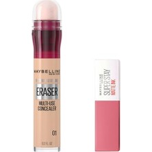 Frefly Store Maybelline New York Instant Anti Age Eraser Kapatıcı 01 Light 6.8 ml & Mini Super Stay Matte Ink Likit Mat Ruj - 15 Lover Makyaj Seti