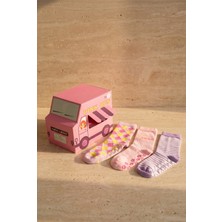 Bony Socks Kız Çocuk 3'lü Pink Bus Kutulu Pamuklu Soket Okul Çorabı
