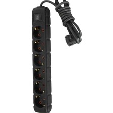 Frefly Store Ufo 6lı 2 Metre Kablolu Anahtarlı Grup Priz 16A 250V, Altılı Topraklı Uzatma Kablosu Siyah Renk