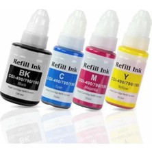 Frefly Store Canon Pixma G3410 GI-490 4 Renk Muadil Mürekkep Seti - Siyah 135 Ml- Renkliler 70 ml