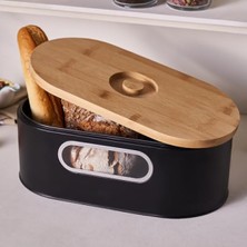 Frefly Store Çelik Ekmek Kutusu ve Bambu Kesme Tahtası - 33,5 x 17,5 x 12,8 cm