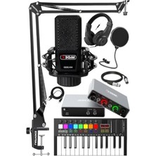 Frefly Store Midex Midi Paket-2 Stüdyo Ekipmanları Seti Ses Kartı Midi Klavye Mikrofon Kulaklık