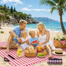 Frefly Store Plaj Havlusu, Piknik Örtüsü, Plaj Matı, Çantalı Plaj Hasırı,kamp Battaniyesi, Kamp Matı, Katlanabilir, Hafif, Su Geçirmez, Piknik Matı Kum Geçirmez (Beyaz-Kırmızı Kare)